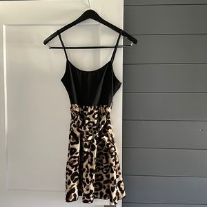 Shein Leopard Print Backless Belted Cami Dress